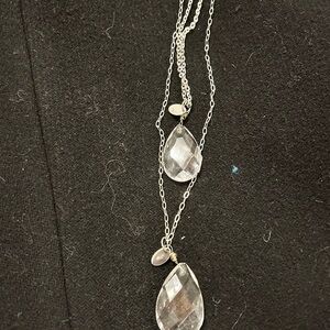 Two Silver Necklaces with Teardrop Crystals